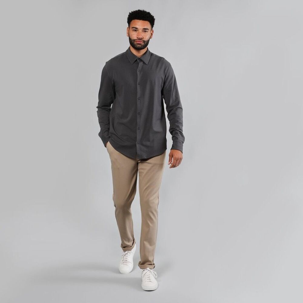 True Classic Carbon Long Sleeve Button Front Shirt Carbon Medium NEW #734